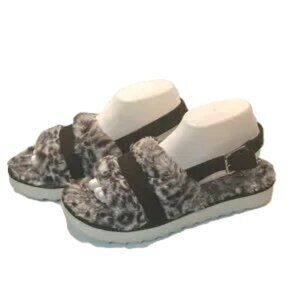 KOOLABURRA by UGG Fuzz’d Out Slingback Sandals Snow Leopard Womens Size 10